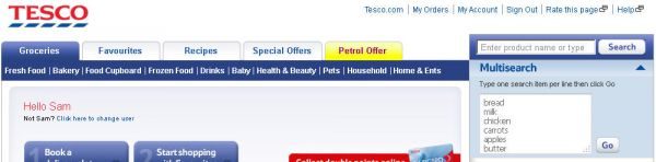 Tesco's multi search - enter products