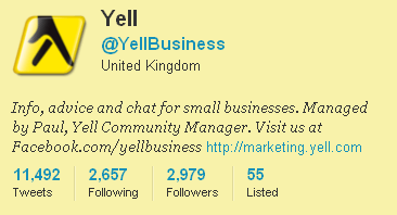 YellBusiness Twitter profile page