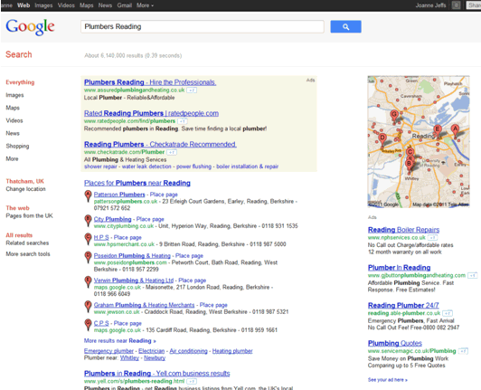 Google Search - Plumbers Reading