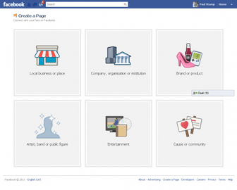 The Facebook 'create a page' page