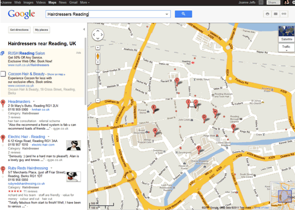 Google Map Search - Hairdressers Reading