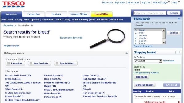 Tesco's multi search - click through results by product