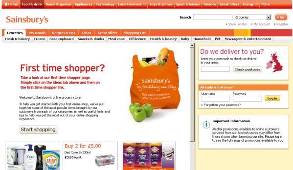Sainsbury's groceries homepage
