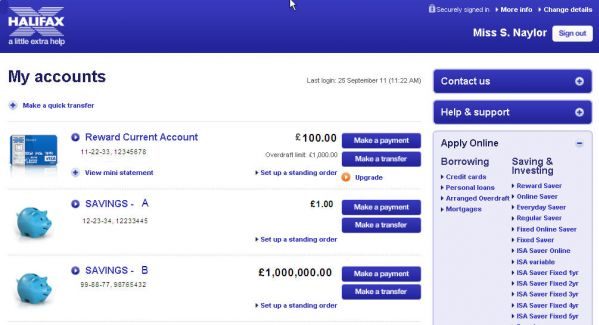Halifax's account management home page