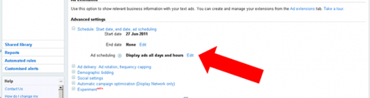 Advanced Settings - Ad Scheduling
