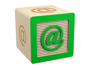 toy wooden block email at symbol sign