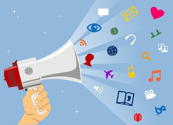 social-media-information-sharing Icons coming out of megaphone