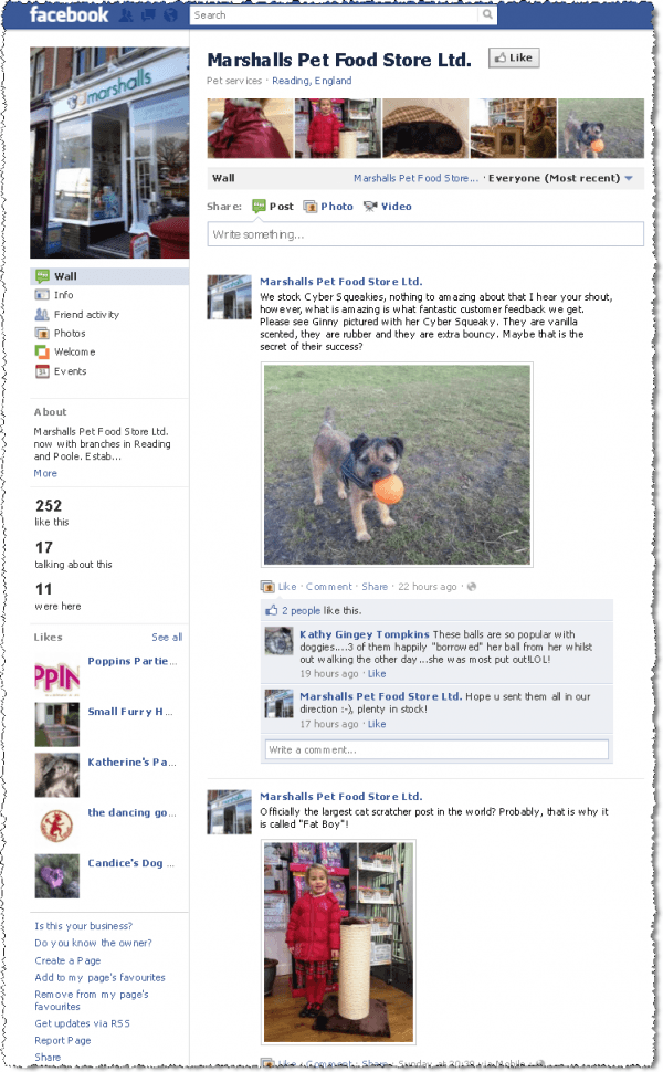 Marshalls Pet Food Store Facebook page