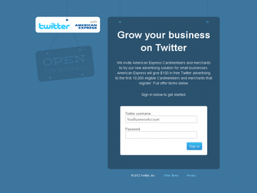 The Twitter advertising sign up screen