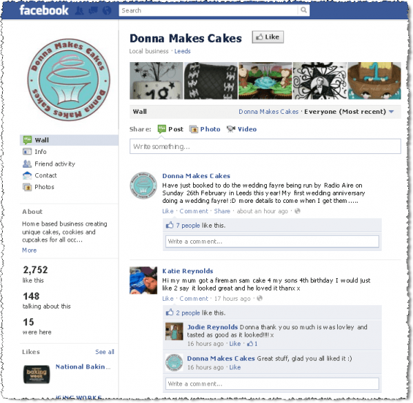 The Donna Makes Cakes Facebook homepage