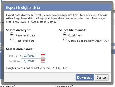 The Export Data box on Facebook
