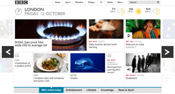 The BBC homepage