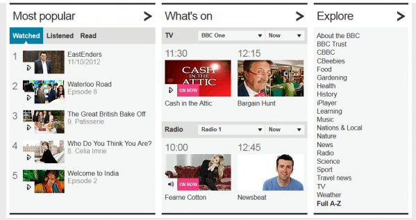 The BBC homepage bottom