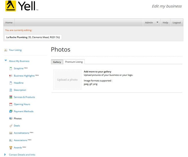 Image of 'Photos' screen on Yell.com