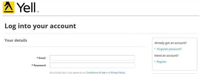 Image of Yell.com login screen
