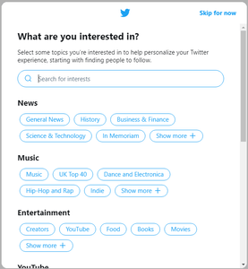 Add your interests to receive suggestions about accounts you may want to follow.
