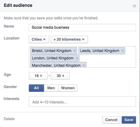 Facebook boost locations