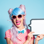 Image of girl holding cardboard speech bubble