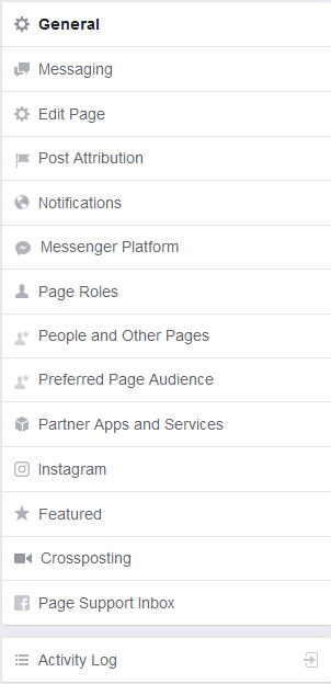 Facebook Business page settings tab