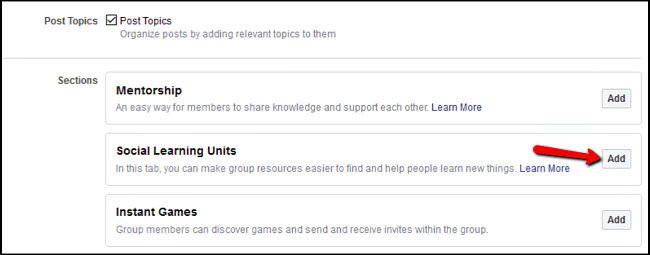 Adding Social Learning Units Tab To Facebook Group