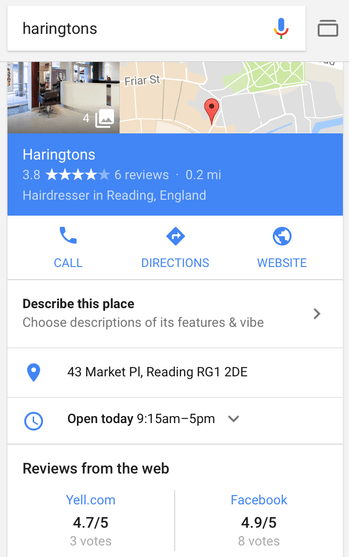 Google My Business Mobile Listing
