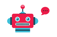 Robot with a web chat speech bubble