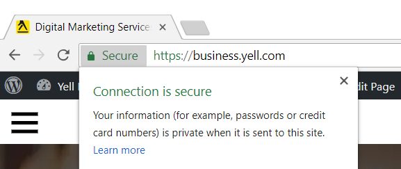 Screenshot of secure website