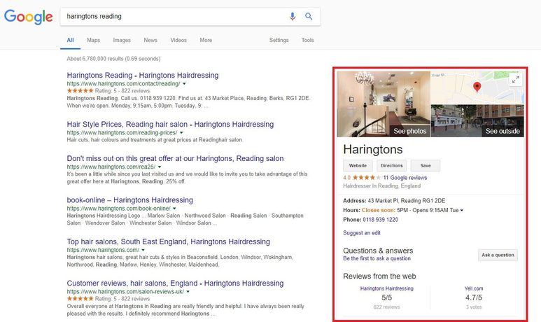 SERP with Knowledge Graph on Desktop