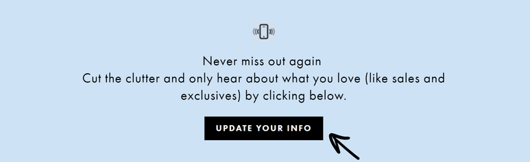 Screenshot of a button on ASOS that says 'Update your info'