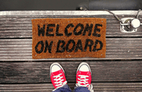 Welcome mat saying 'Welcome on board'
