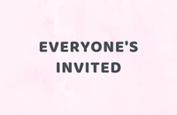 Writing saying 'Everyone's invited' on a pink marble background