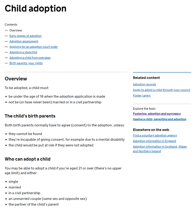 A page from GOV.UK showing content design for ease of use