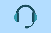 Graphic of a customer service headset in shades of blue