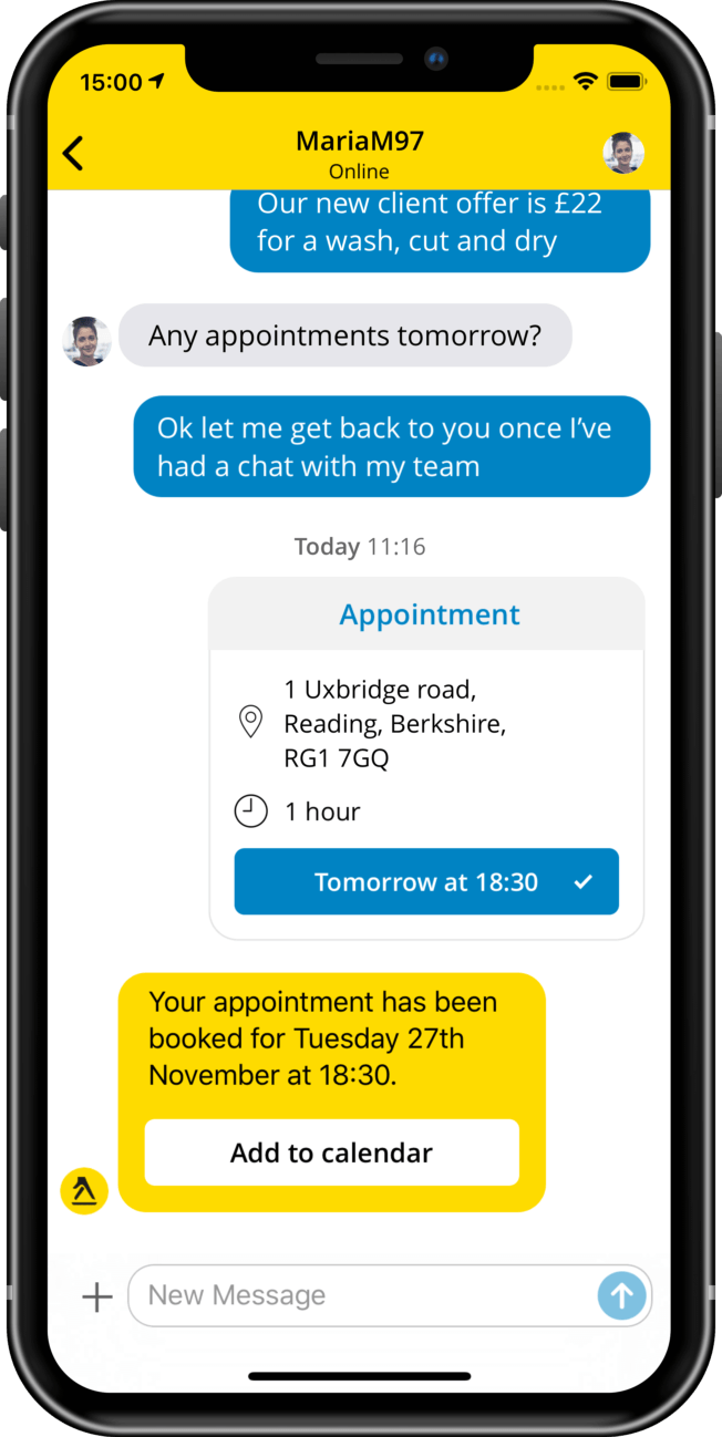 Yell for Business app appointment feature