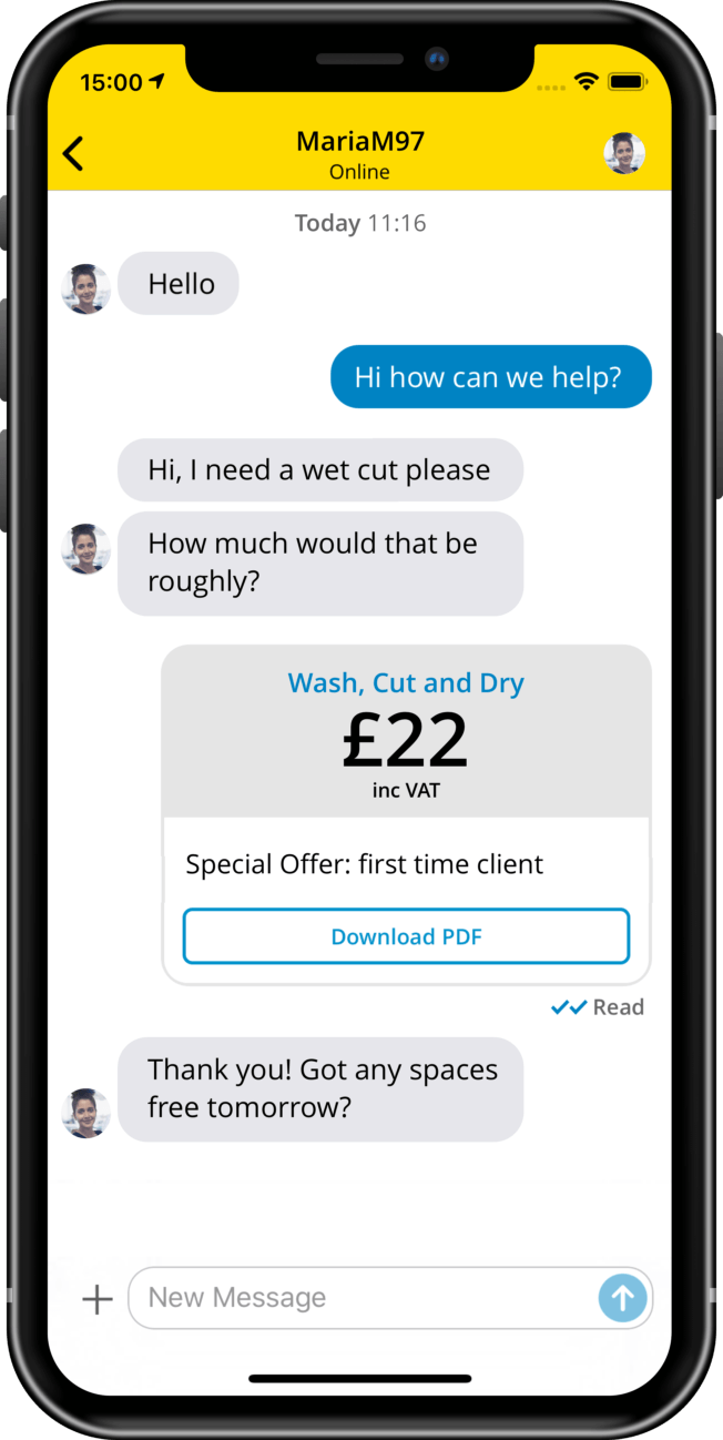 Yell for Business app - sending quote feature