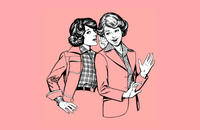 Two women gossipping