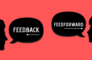 Speech bubbles showing the words feedback and feedforward
