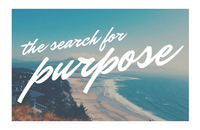 Image of a beach with the words 'The search for purpose' across it
