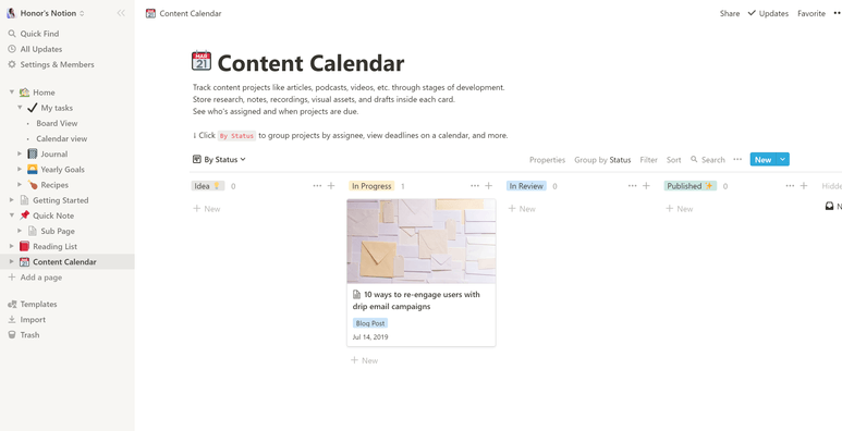 Using Notion for content calendars