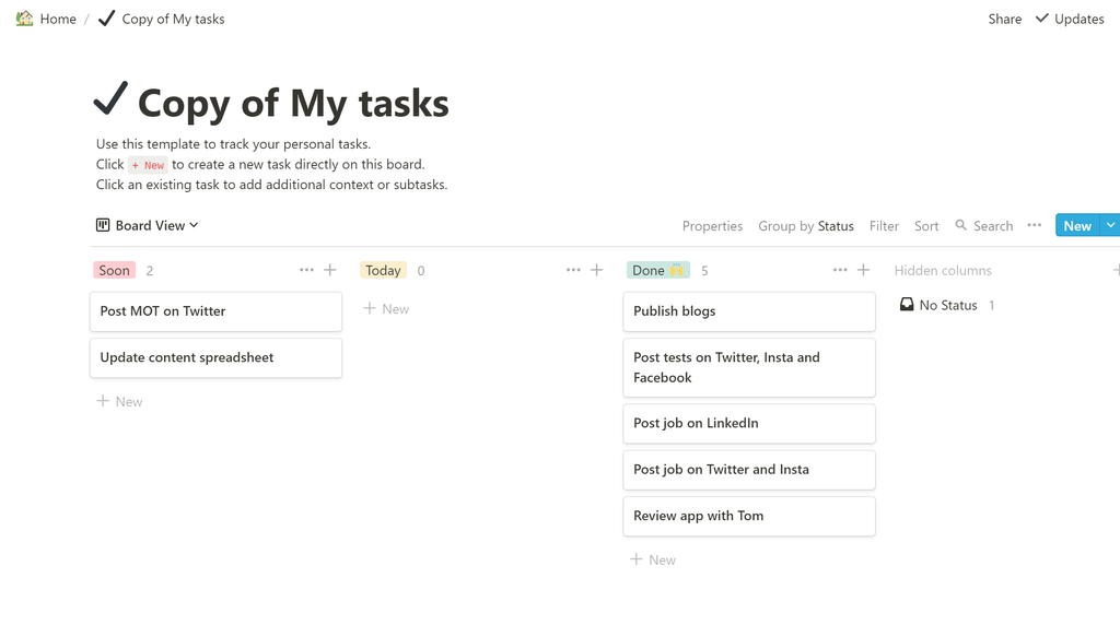 Task list in Notion