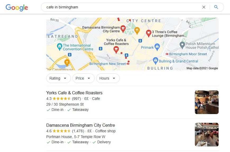 Local SEO: Example of Local Map Pack search results