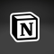 The Notion logo, a cube with an N on it