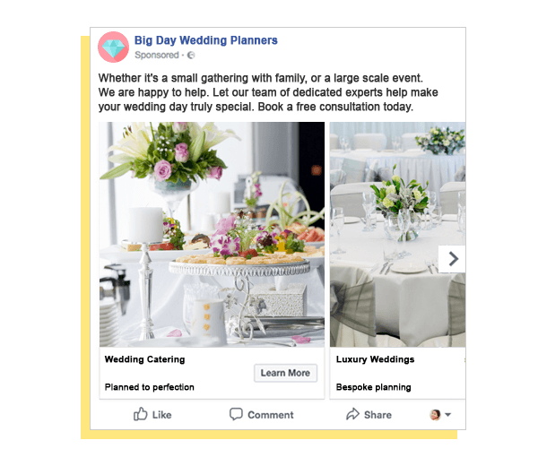 Facebook social ad for wedding planners