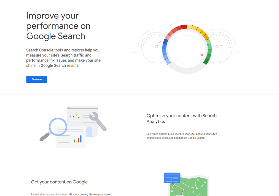 Screenshot of Google Search Console sign up page