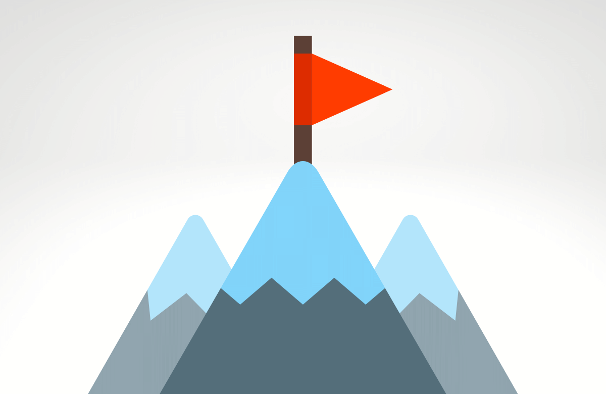 Flag at the top of a mountain