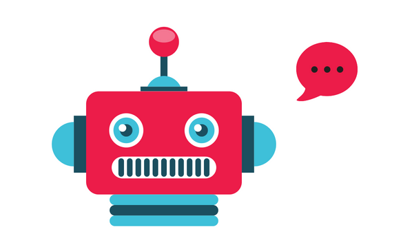 Robot with a web chat speech bubble