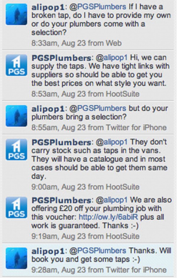PGS Plumbers twitter conversation PGS Plumbers twitter conversation