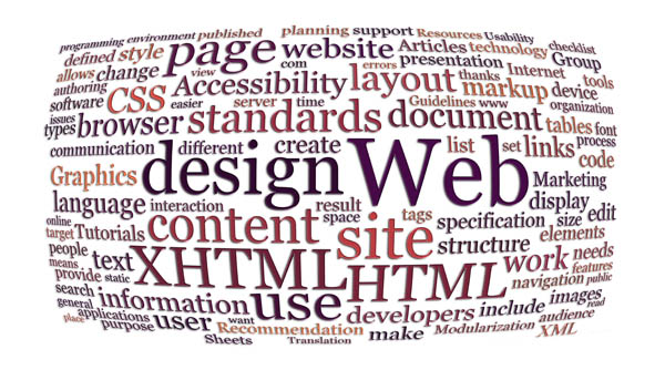 web and website design word or tag cloud