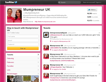 The Twitter site of @MumpreneurUK