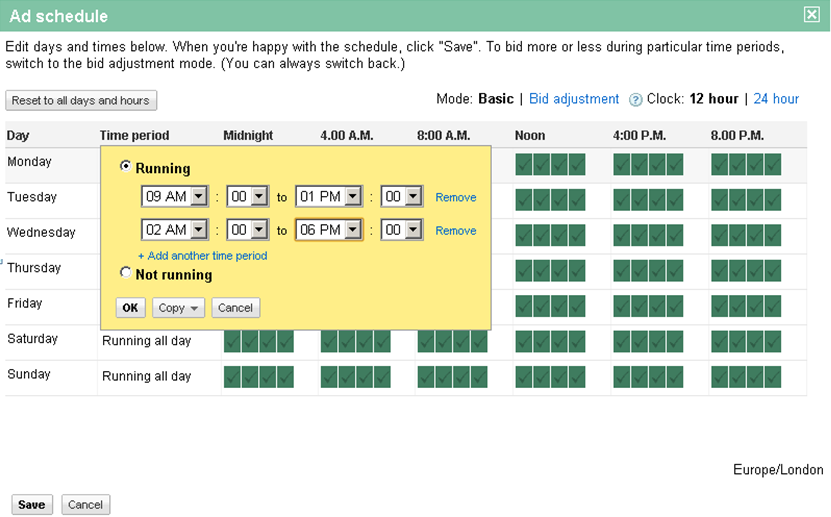 Ad Scheduling - Options